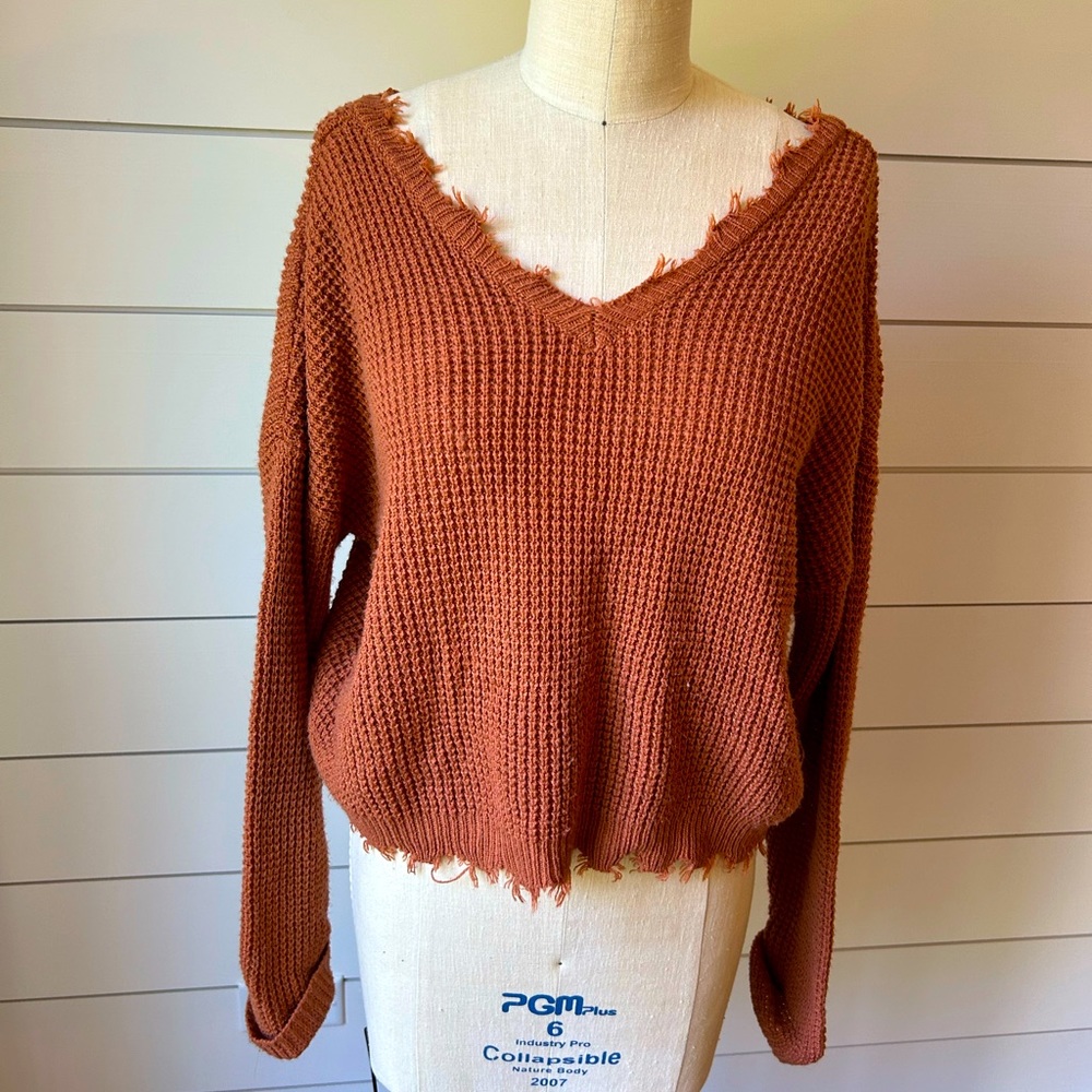 Deep Orange Distressed Sweater Women’s Small Moon & Madison